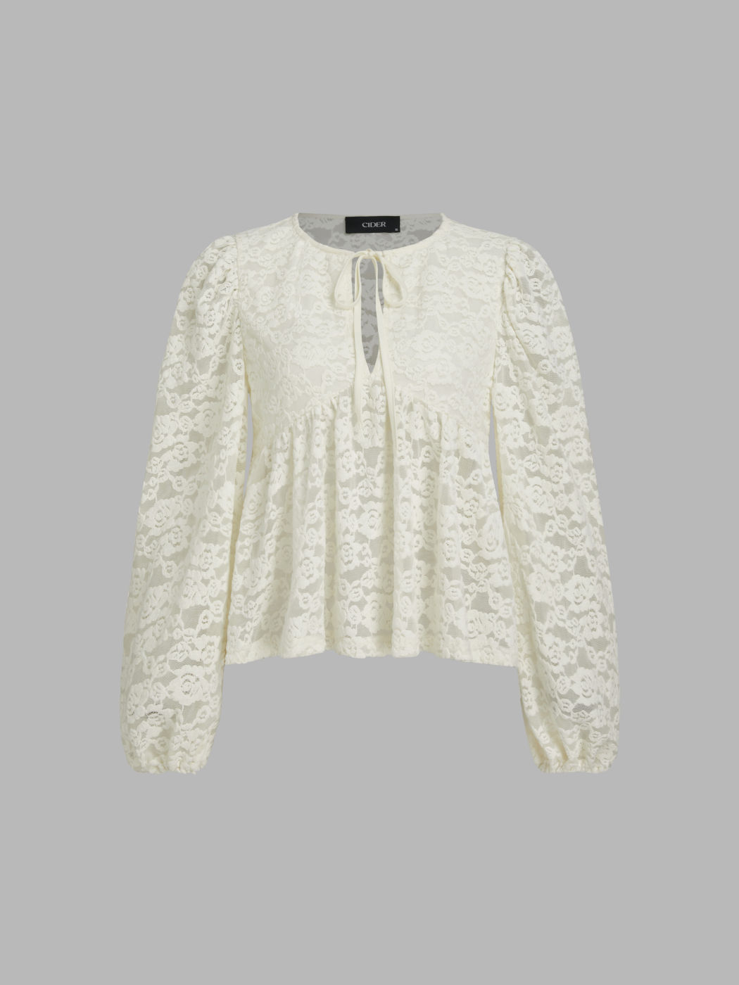 Round Neckline Floral Cut Out Knotted Long Sleeve Blouse