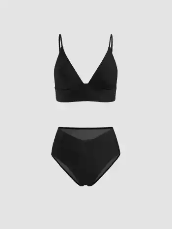 Formgebendes V-Ausschnitt Bikini aus einfarbigem Jersey