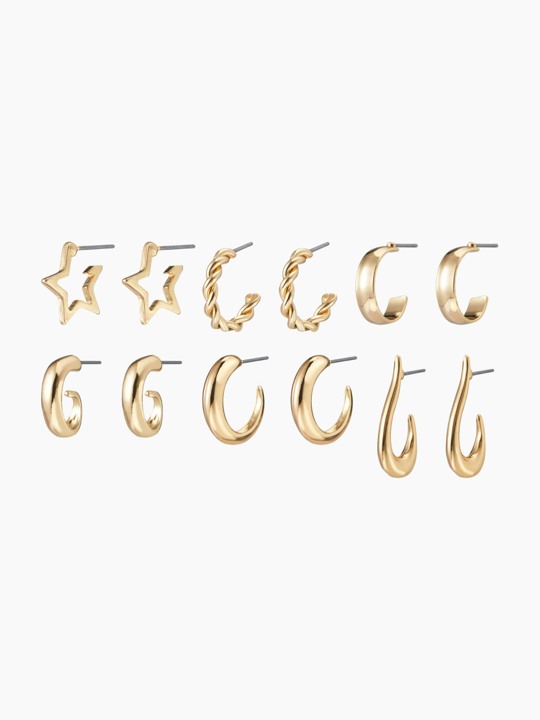 6 PAIRS STAR TWISTED HOOP EARRINGS SET
