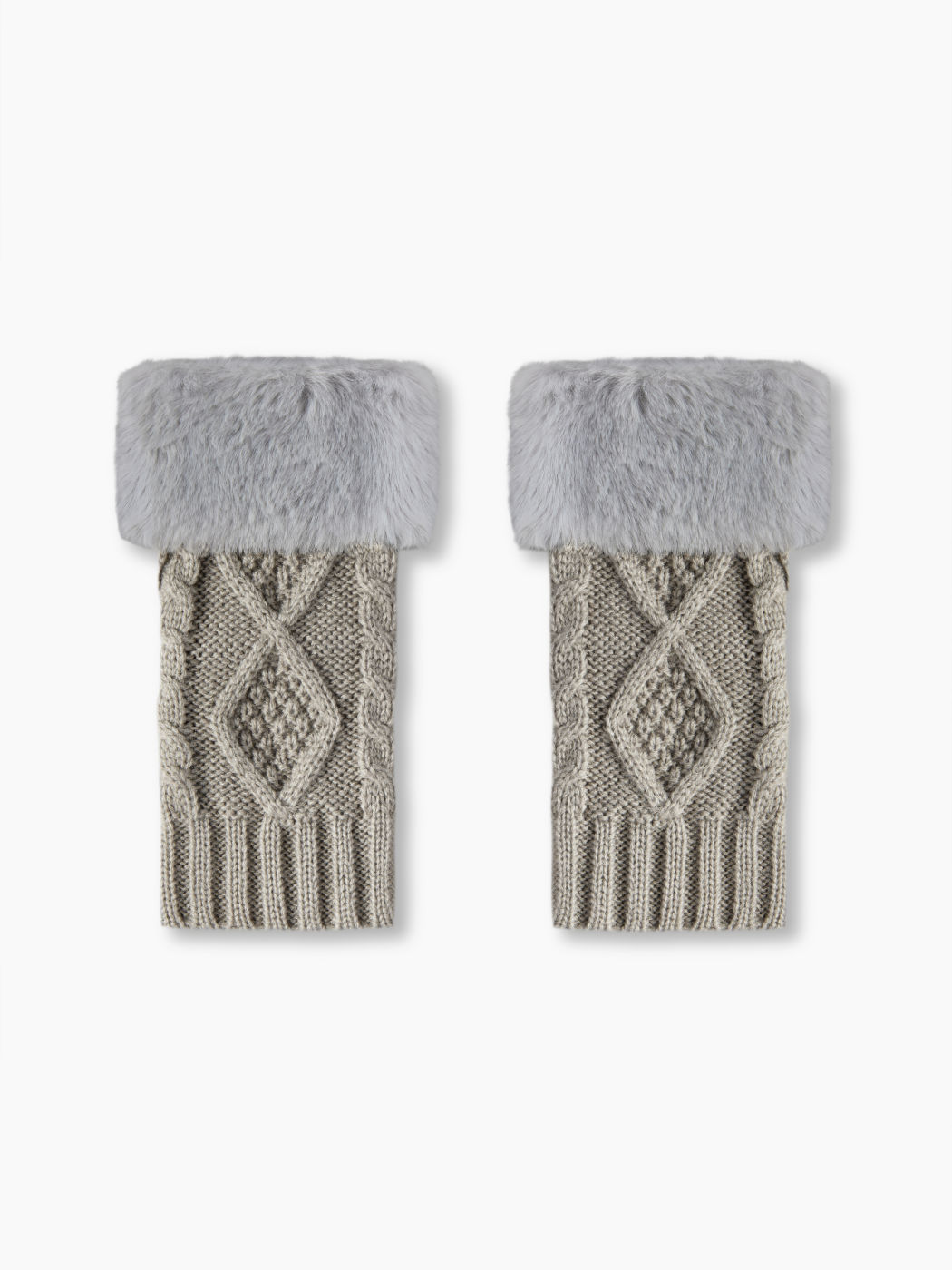 ARGYLE FUR-LOOK TRIM FINGERLESS GLOVES