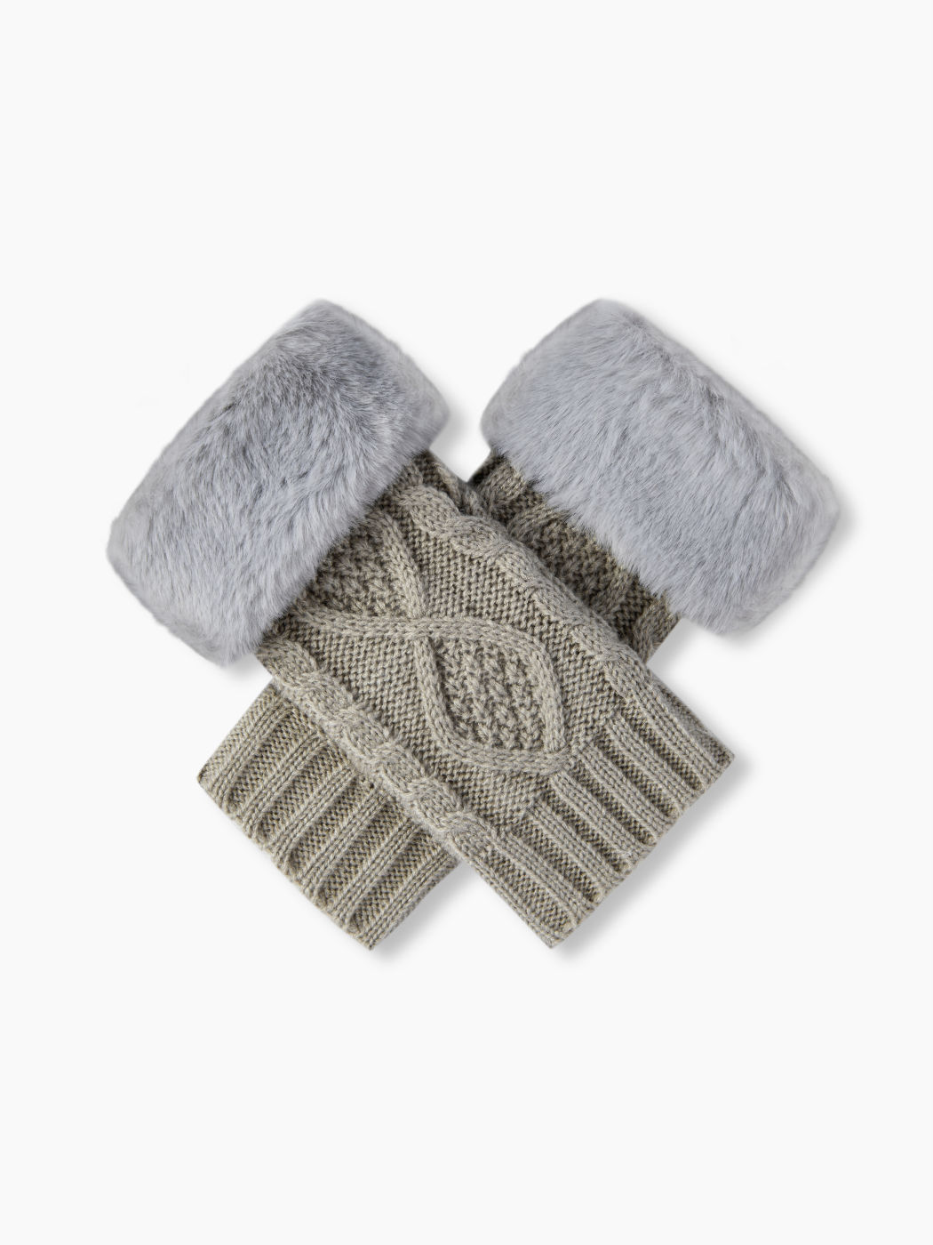 ARGYLE FUR-LOOK TRIM FINGERLESS GLOVES
