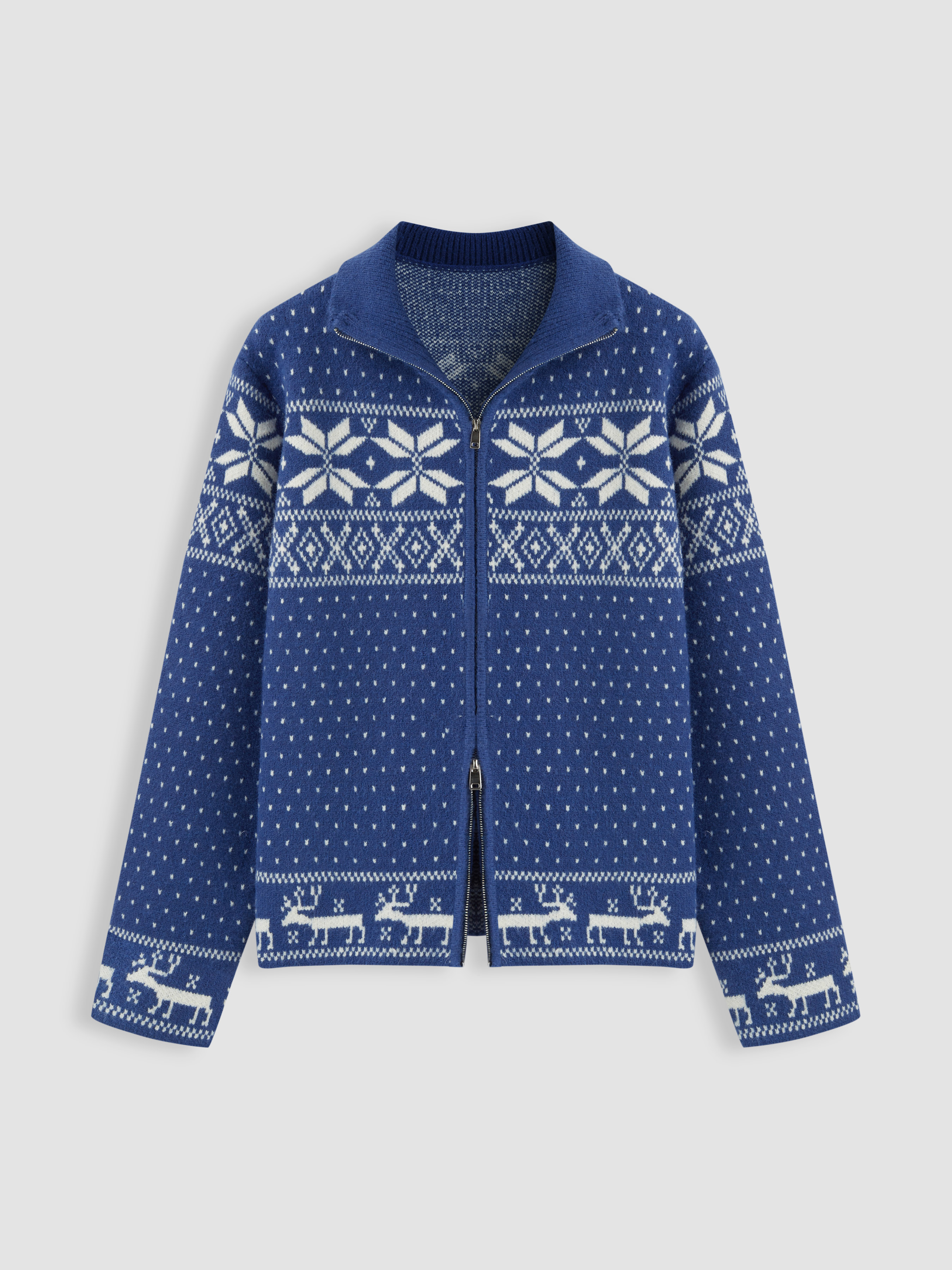 Knit Fabric Zip Through Knit Aztec Cardigan For Holiday