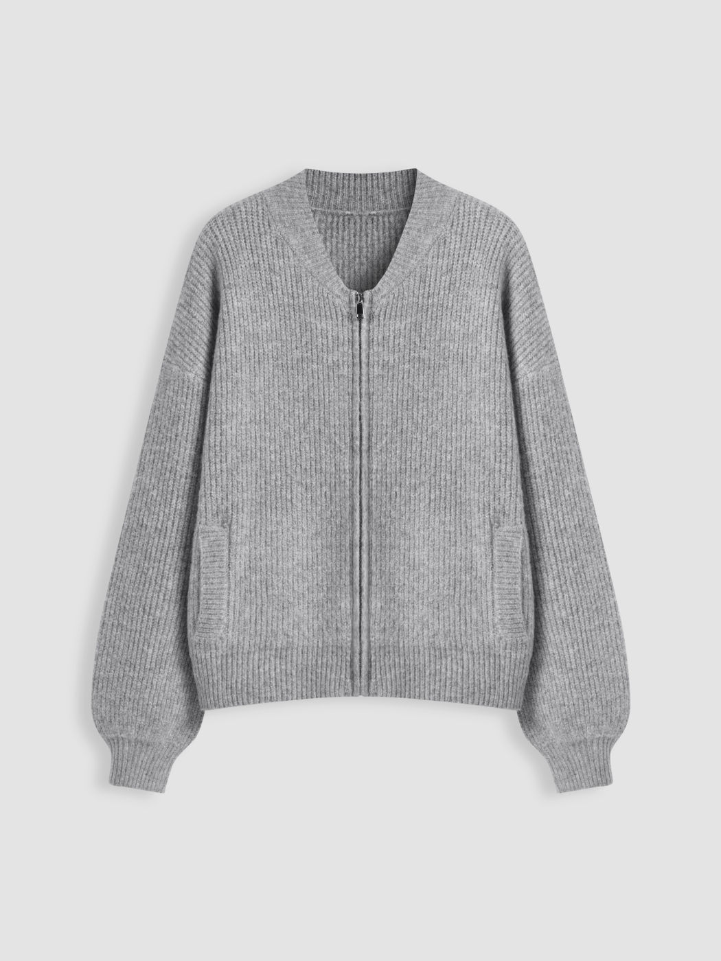 Knit V-neck Zip Through Oversized Cardigan