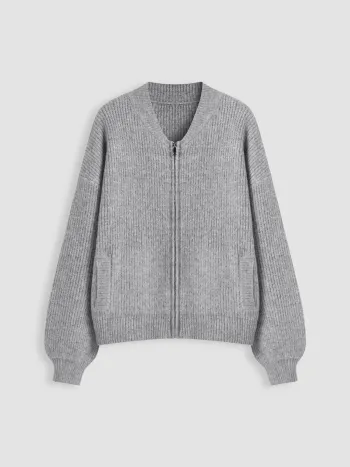 Cardigan oversize in maglia con scollo a V e zip