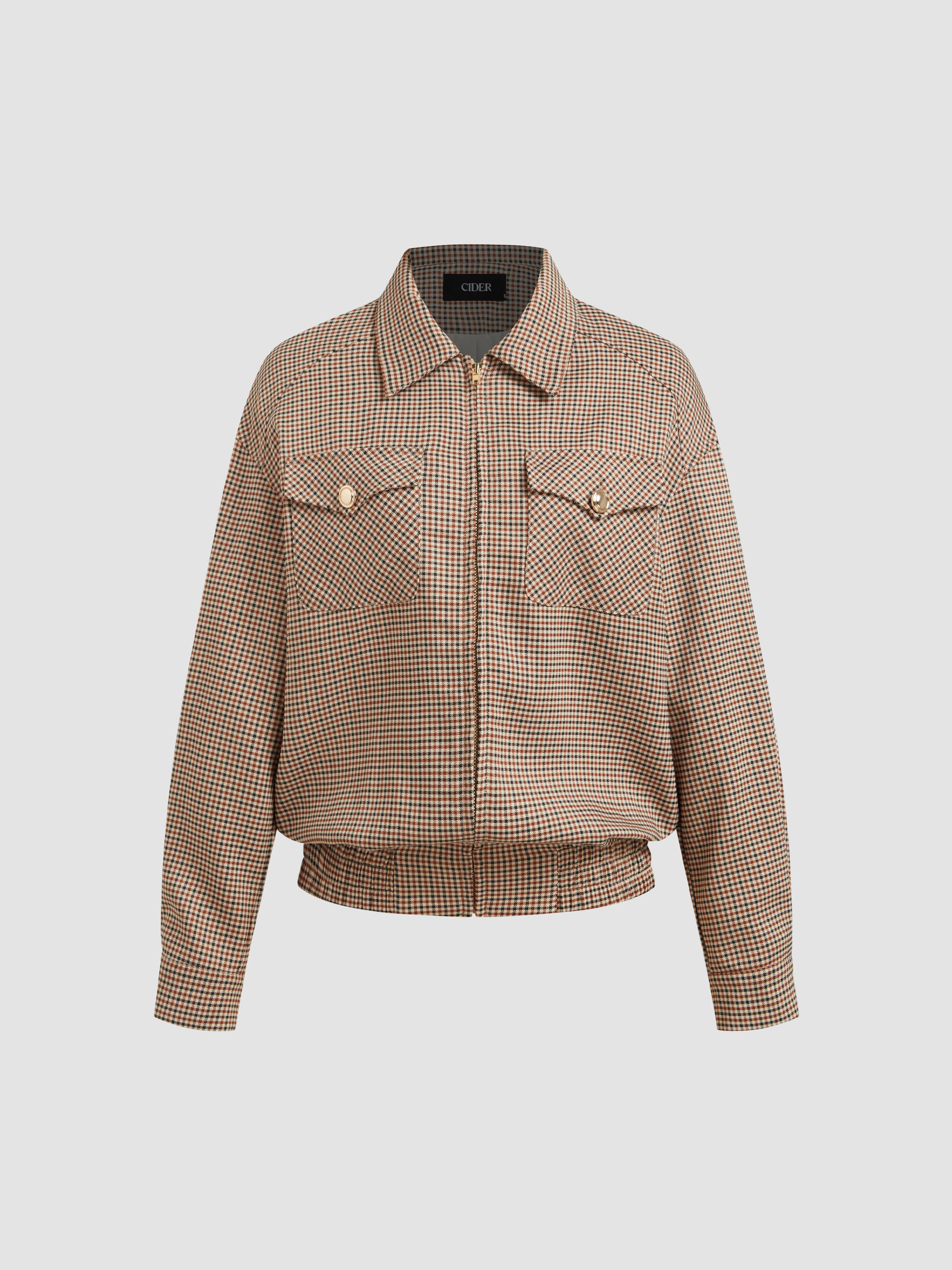 Woven Houndstooth Oversized Pocket Jacket For Work