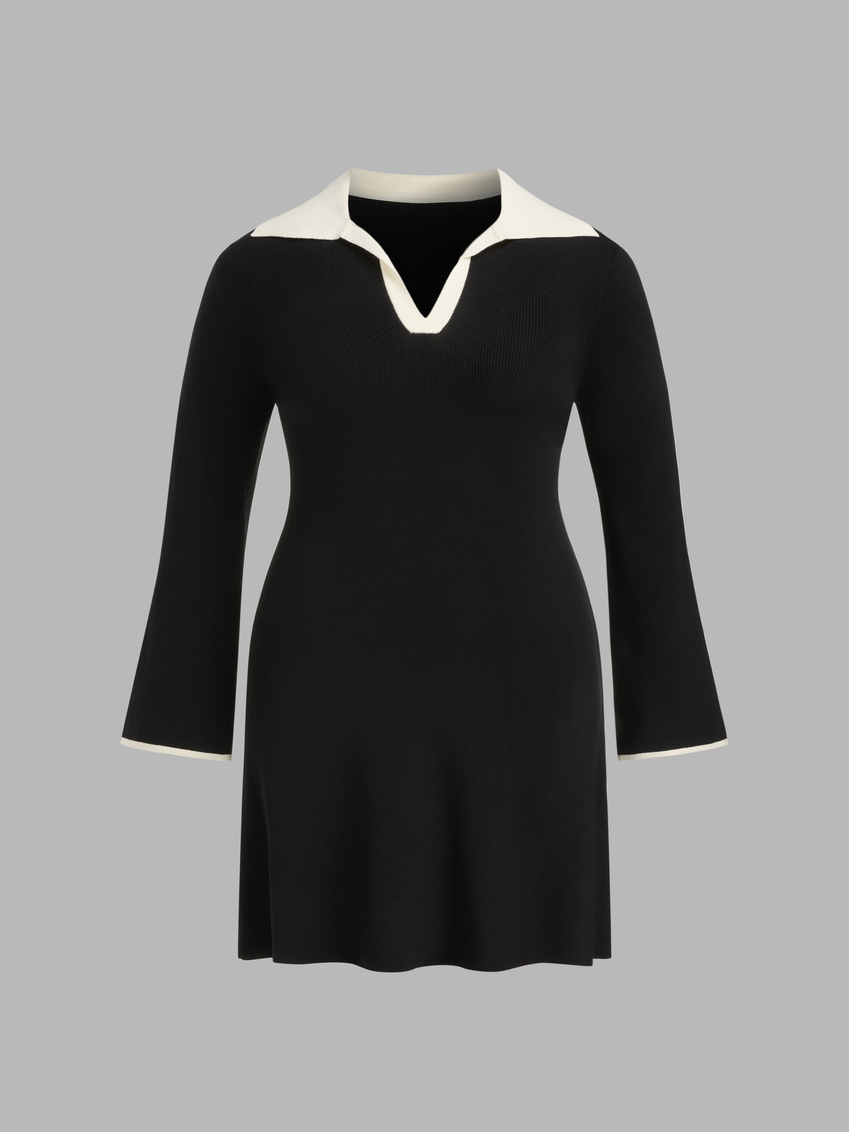 Collared Contrasting Pleated Knitted Mini Dress. main image 1
