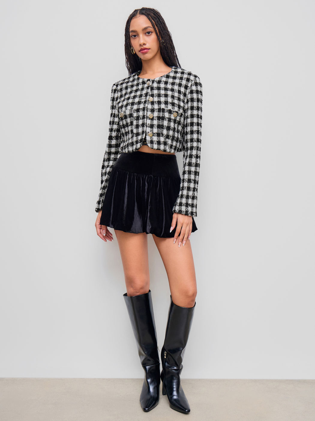 Tweed Check Cropped Jacket