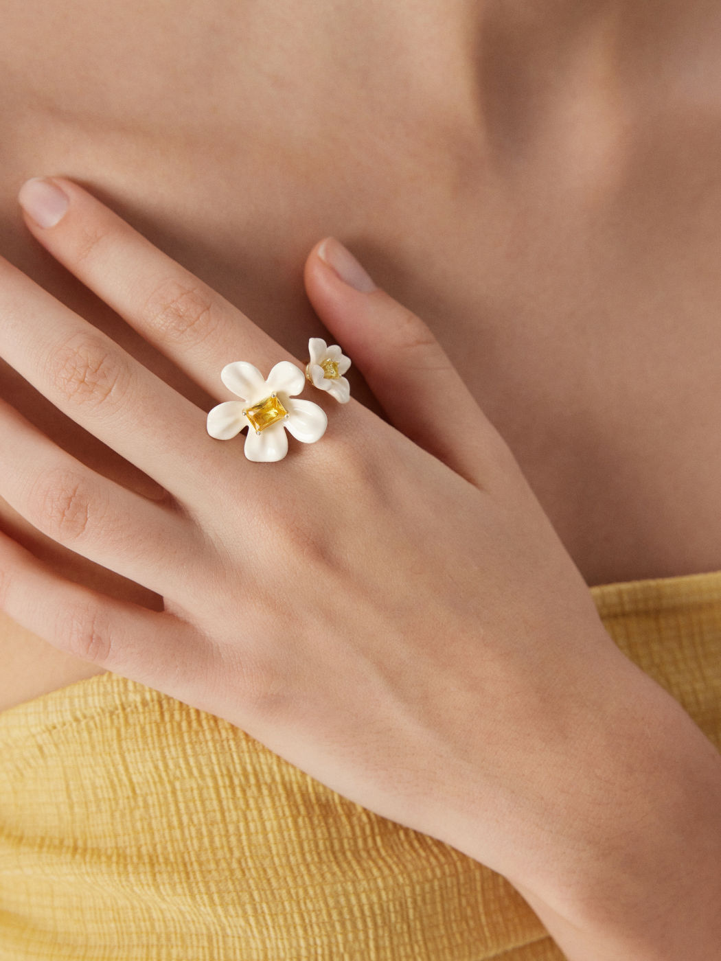Blumen Emaille Verstellbarer Offener Ring