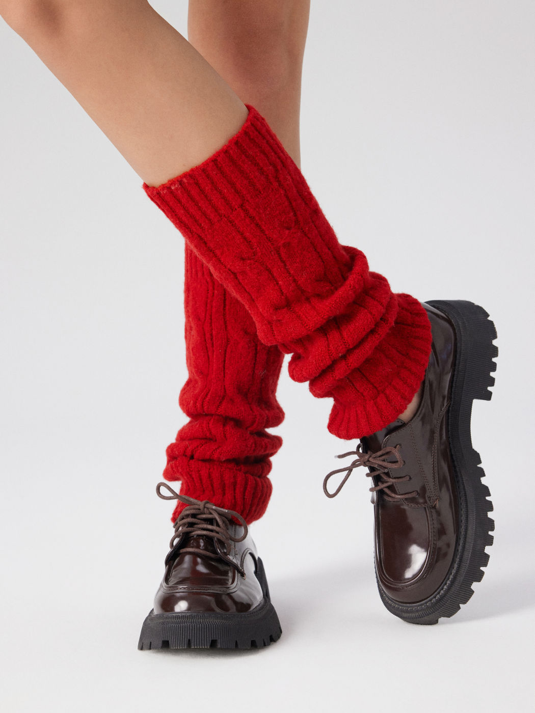 WOOL-BLEND CABLE KNIT LEG WARMERS
