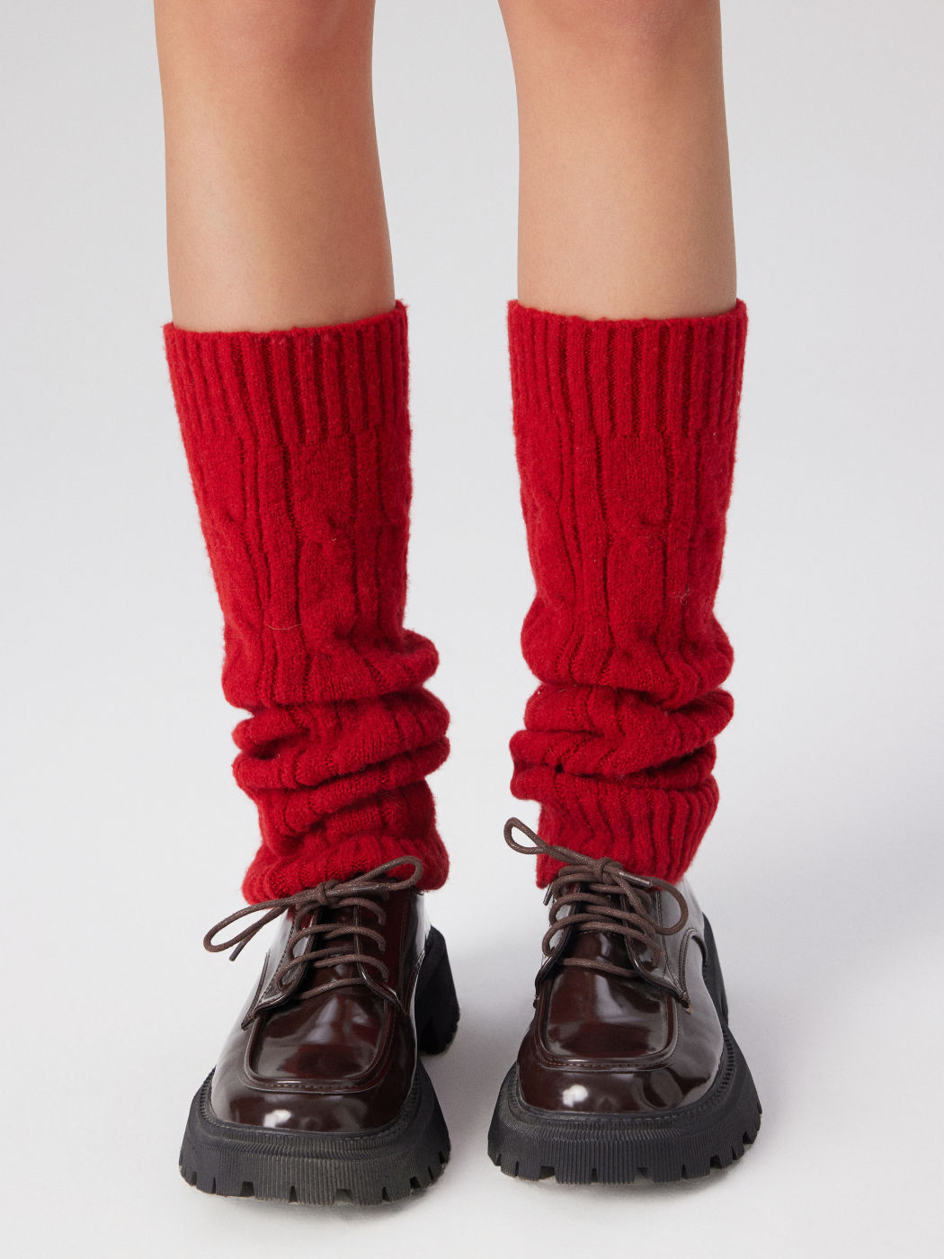 WOOL-BLEND CABLE KNIT LEG WARMERS