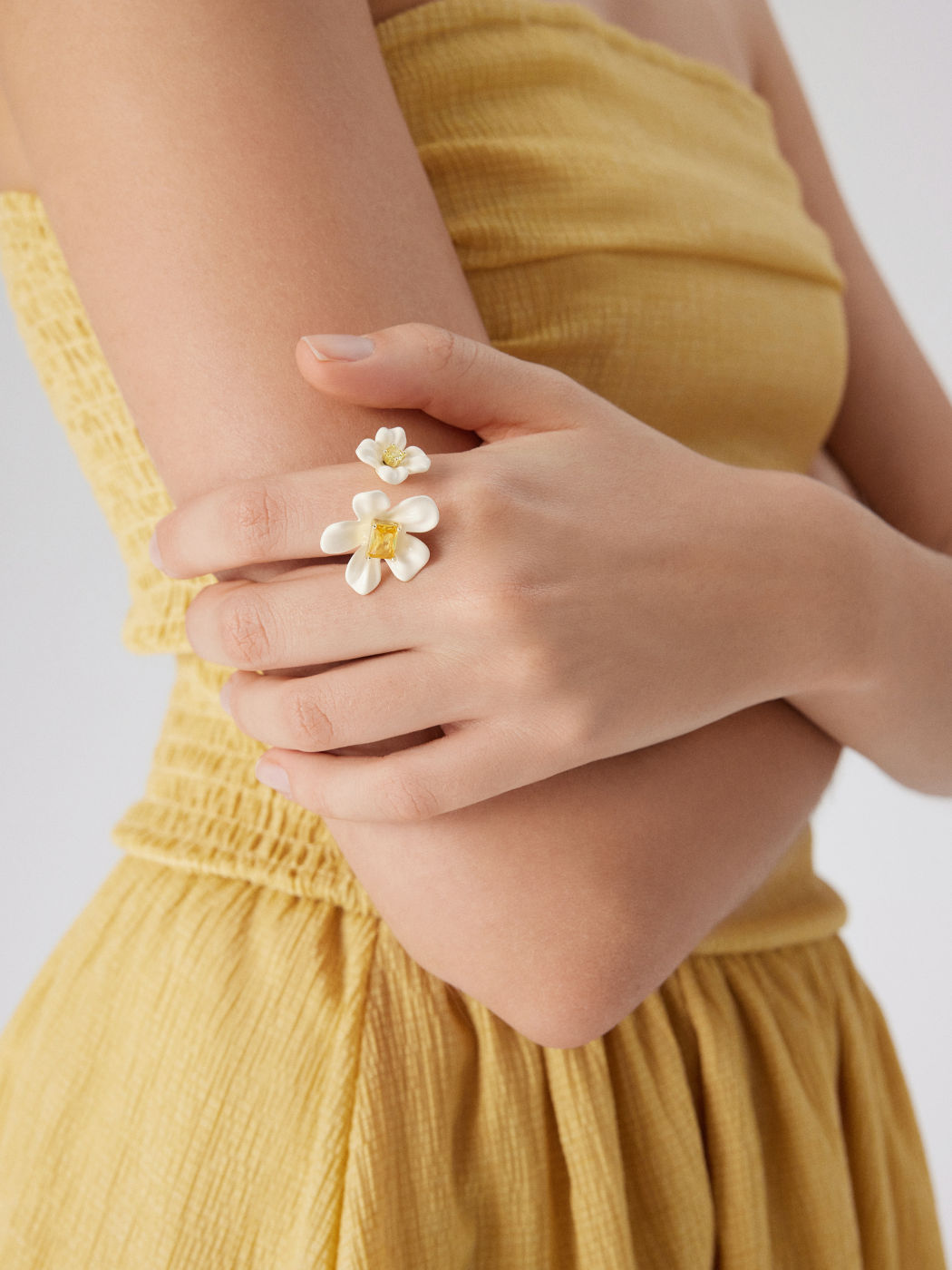 Blumen Emaille Verstellbarer Offener Ring