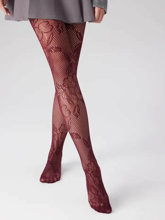 Elastane FLORAL FISHNET TIGHTS For Daily Casual Date