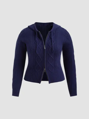Kabelstrick Zip-Through Hoodie Strickjacke Kurve & Plus