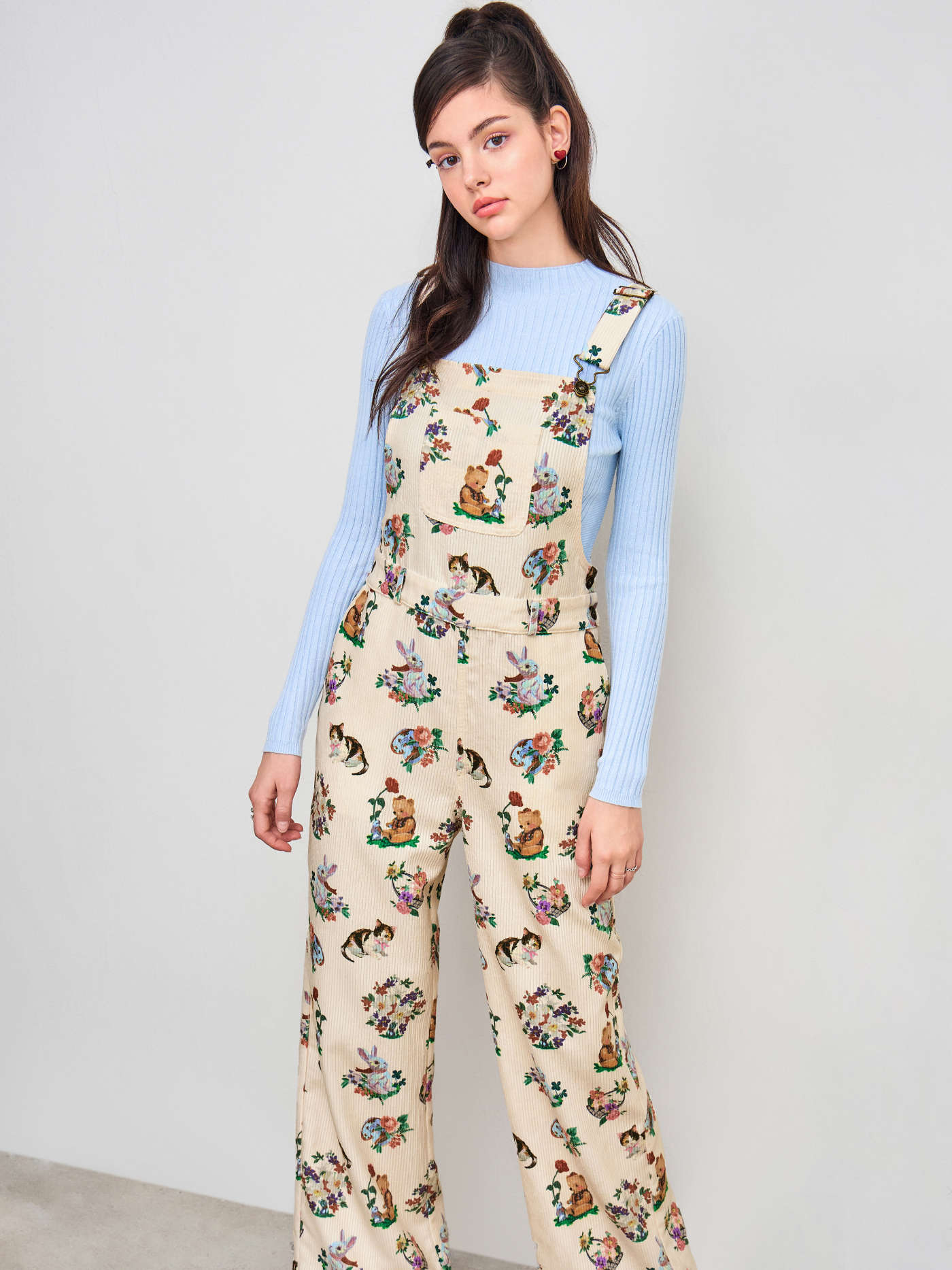 Corduroy Animal Print Buckle Up Jumpsuit