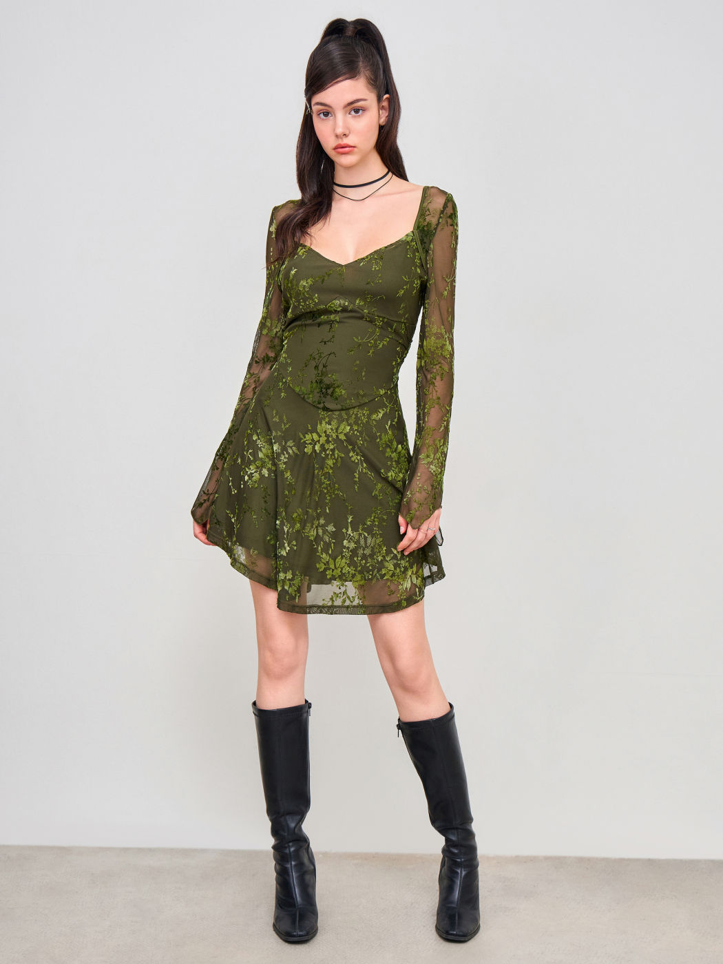 Sweetheart Lace Floral Knotted Mini Dress