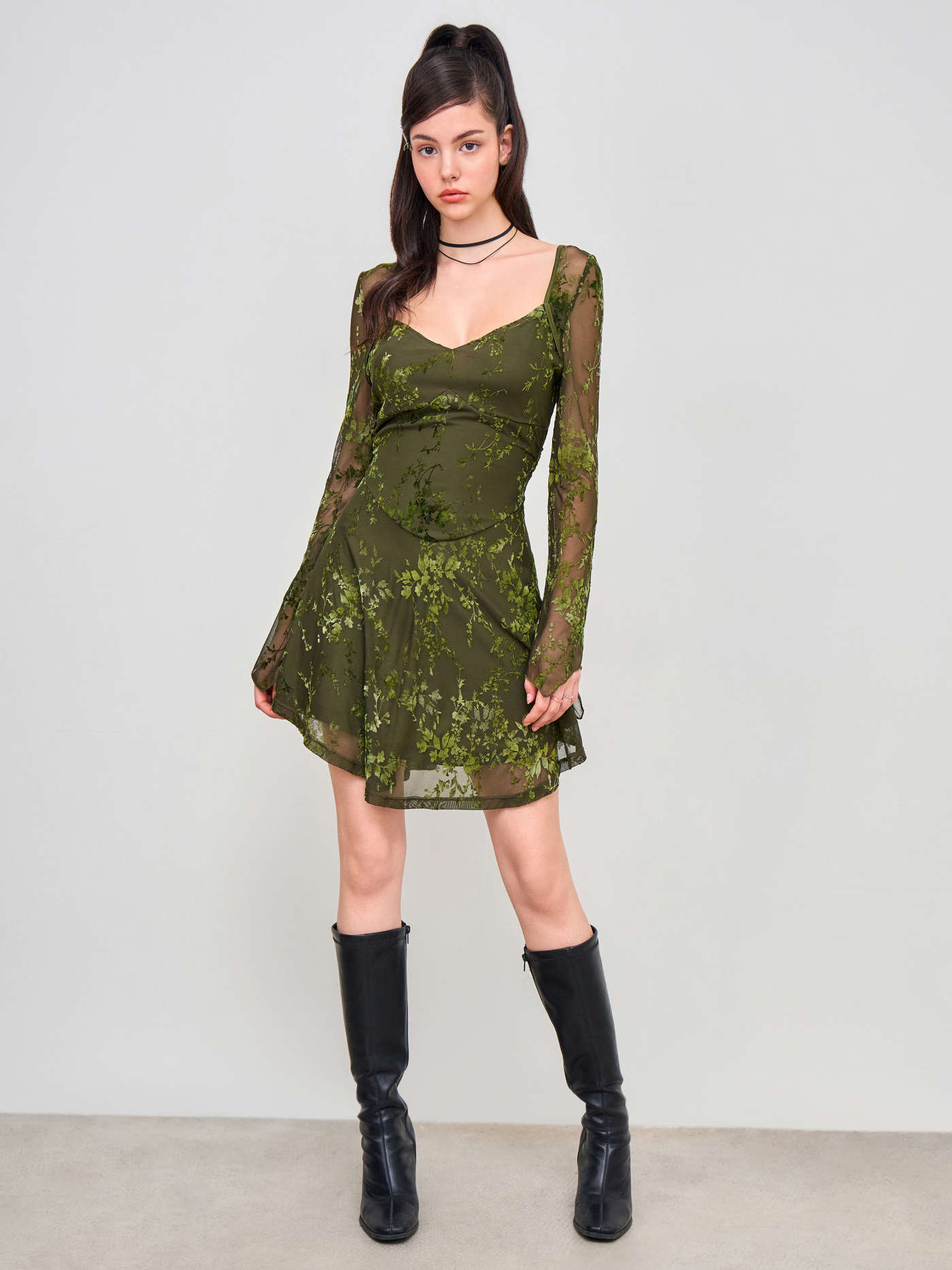 Sweetheart Lace Floral Knotted Mini Dress