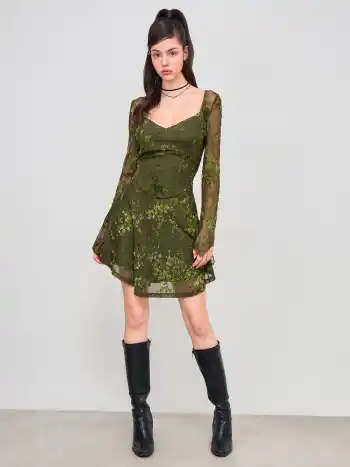 Süßer Blumen-Knoten-Mini-Kleid mit Spitze