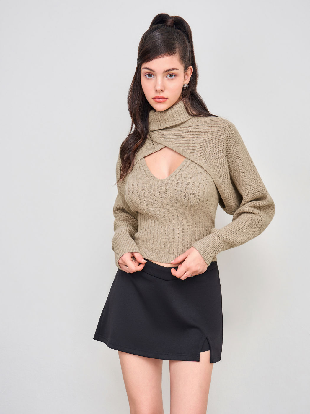 Knit High Neck Wrap Shrug & Cami Top