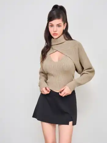 Knit High Neck Wrap Shrug & Cami Oberteil