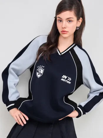 Terry V-neck Colorblock Sweatshirt