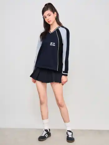 Terry V-neck Colorblock Sweatshirt
