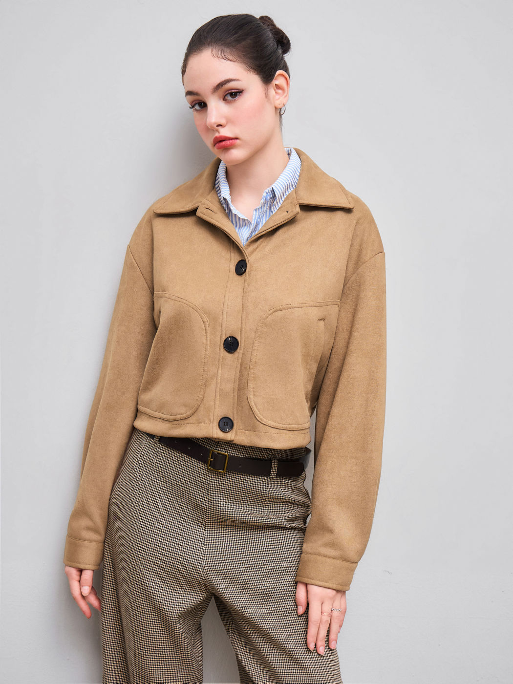 Wildlederkragen Oversized Borg Jacke