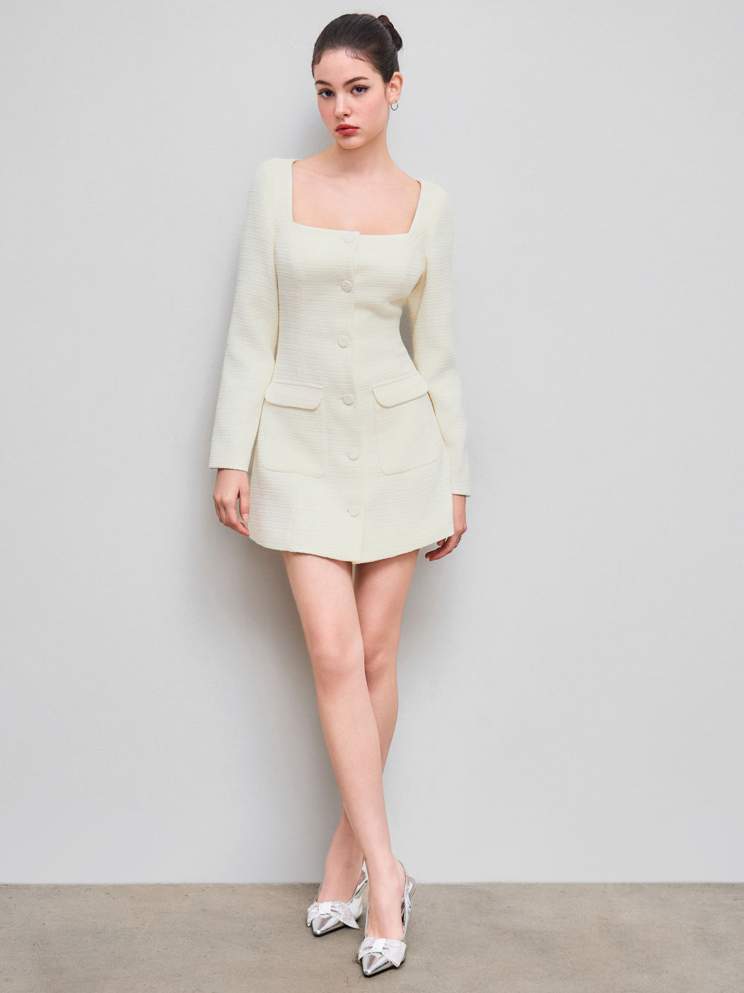 Tweed Square Neck Pocket Mini Dress