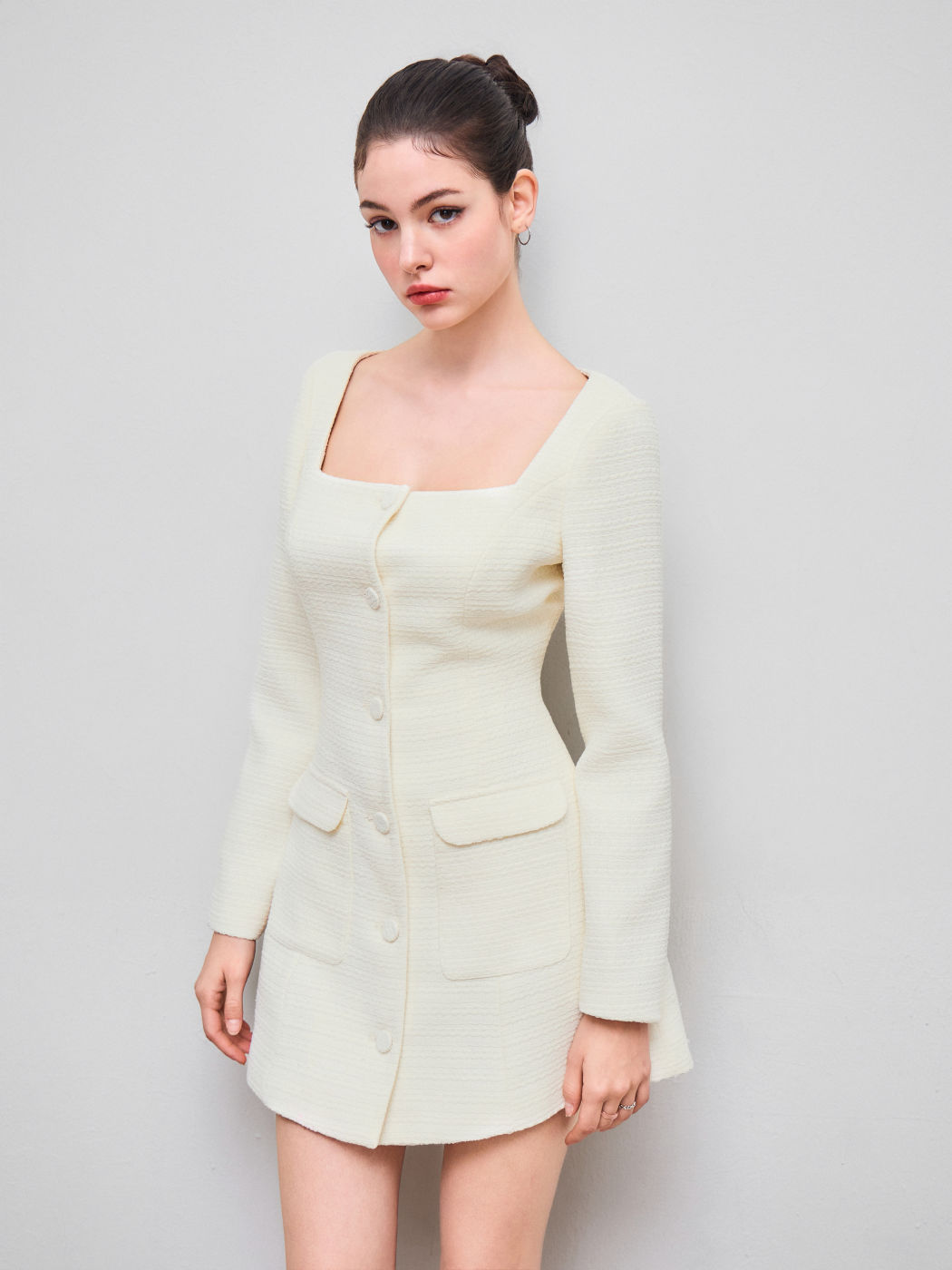 Tweed Square Neck Pocket Mini Dress