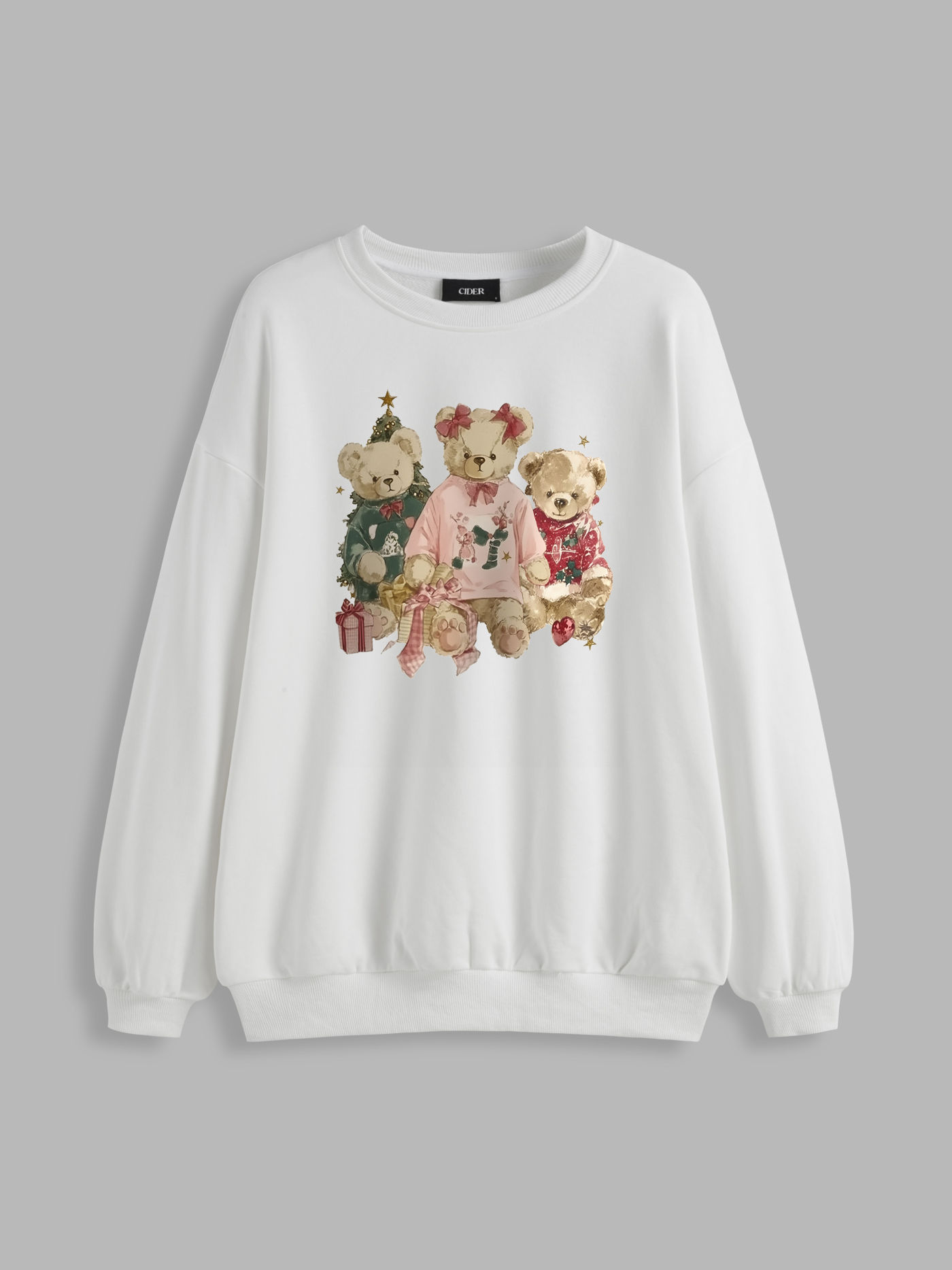 Terry Christmas Bear Graphic Oversized Sweatshirt