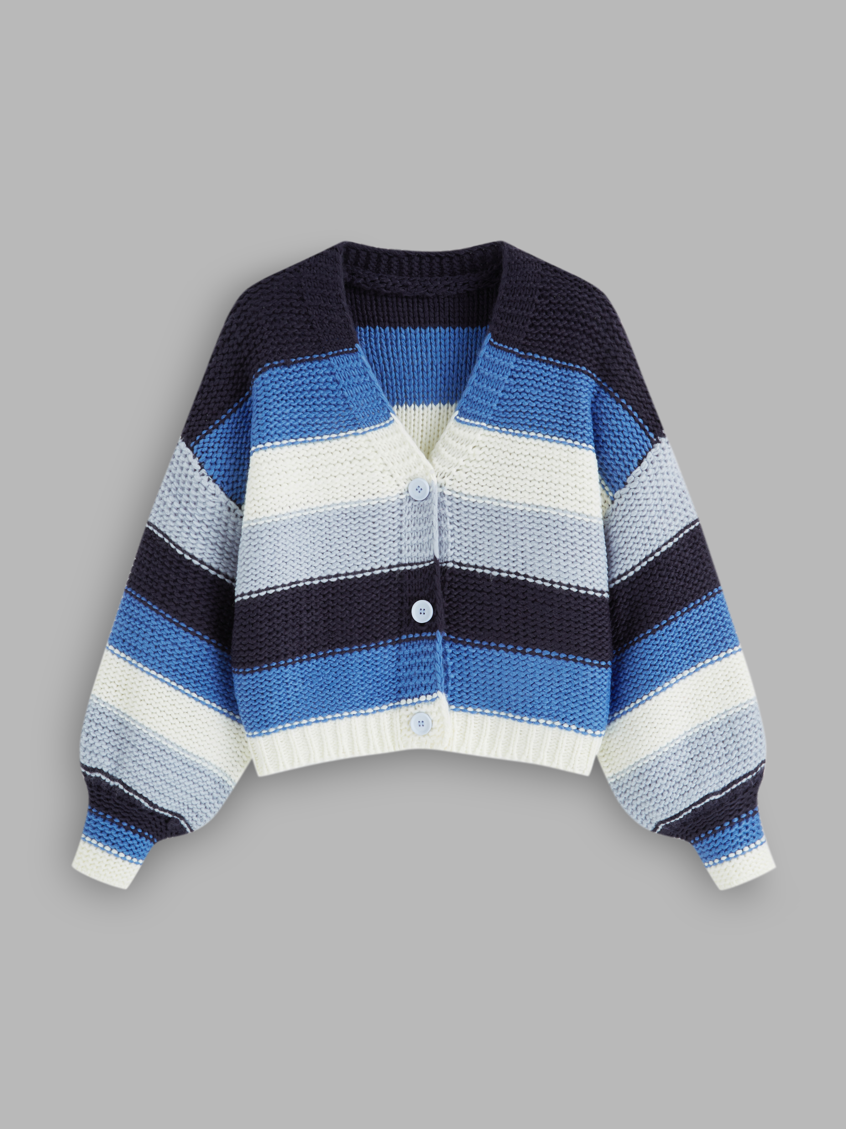Knit Fabric Knit V-neck Striped Gradient Oversized Cardigan Knit Fabric Knit V-neck Striped Gradient Oversized Cardigan