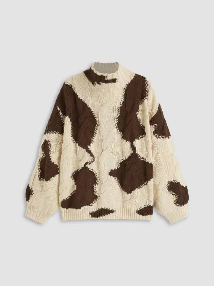 Knit Wool-blend V-neck Sea Animal Toggle Button Oversized Cardigan