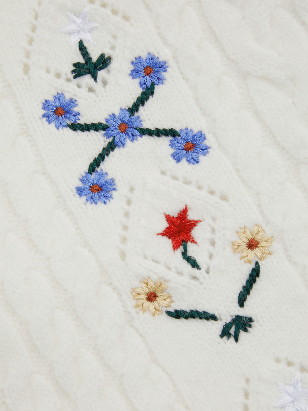 Cable Knit Floral Embroidery Cardigan