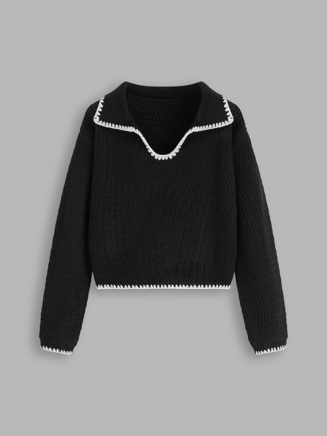 Knit Collar Contrasting Binding Sweater
