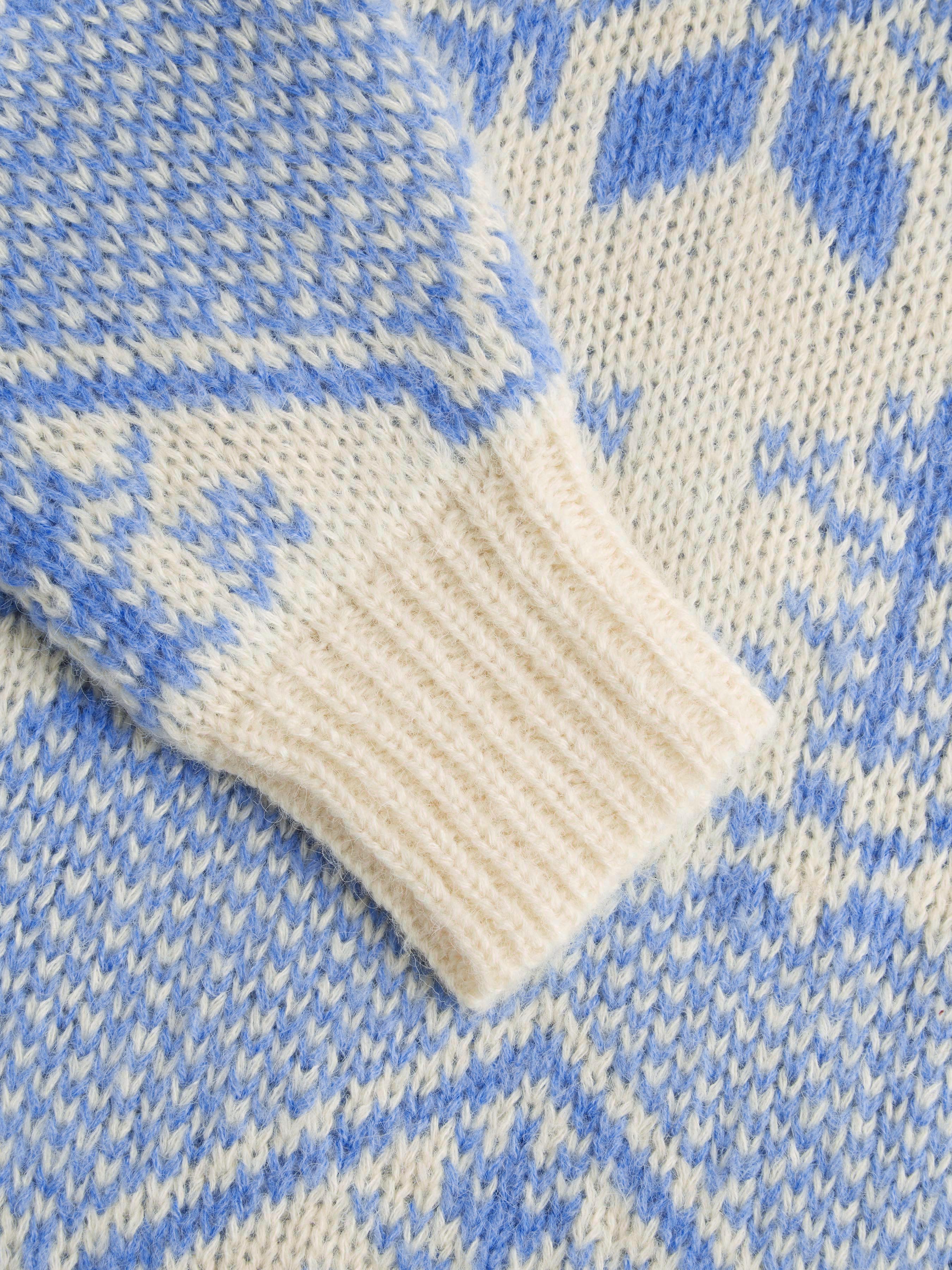 Wool-blend Round Neckline Snowflake Oversized Fair Isle Sweater