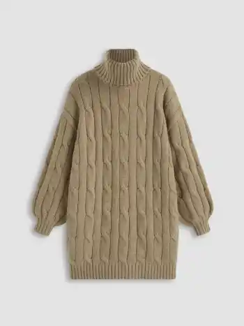 Zopfmuster Oversized Mini Kleid mit Hohem Kragen