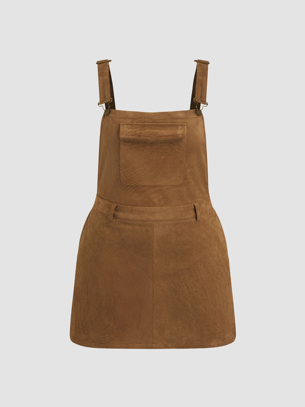 Suede Square Neck Buckle Up Pinafore Mini Dress Curve & Plus