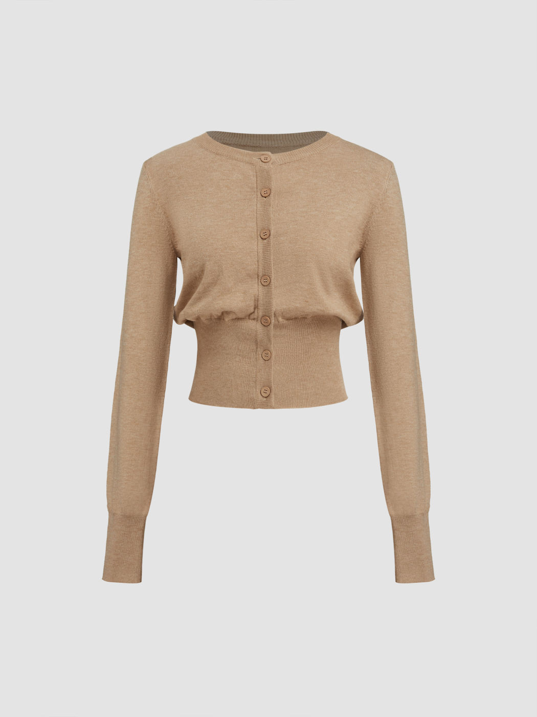 Wool-blend Knit Round Neckline Cardigan
