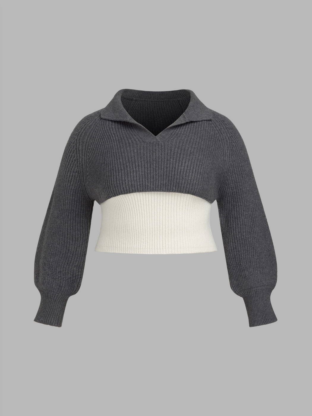 Knit Collar Oversized Crop Top & Cami Top Curve & Plus