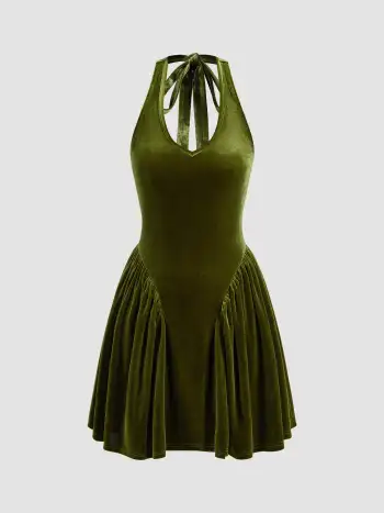 Velvet Scoop Neckline Solid Knotted Midi Dress