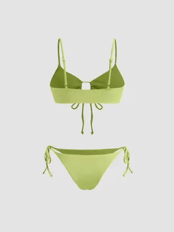 Solid O-Ring Front Tied Bikini Set