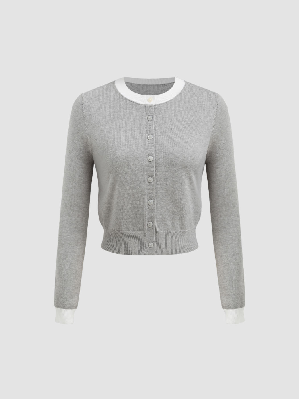 Knit Round Neckline Two Tone Cardigan