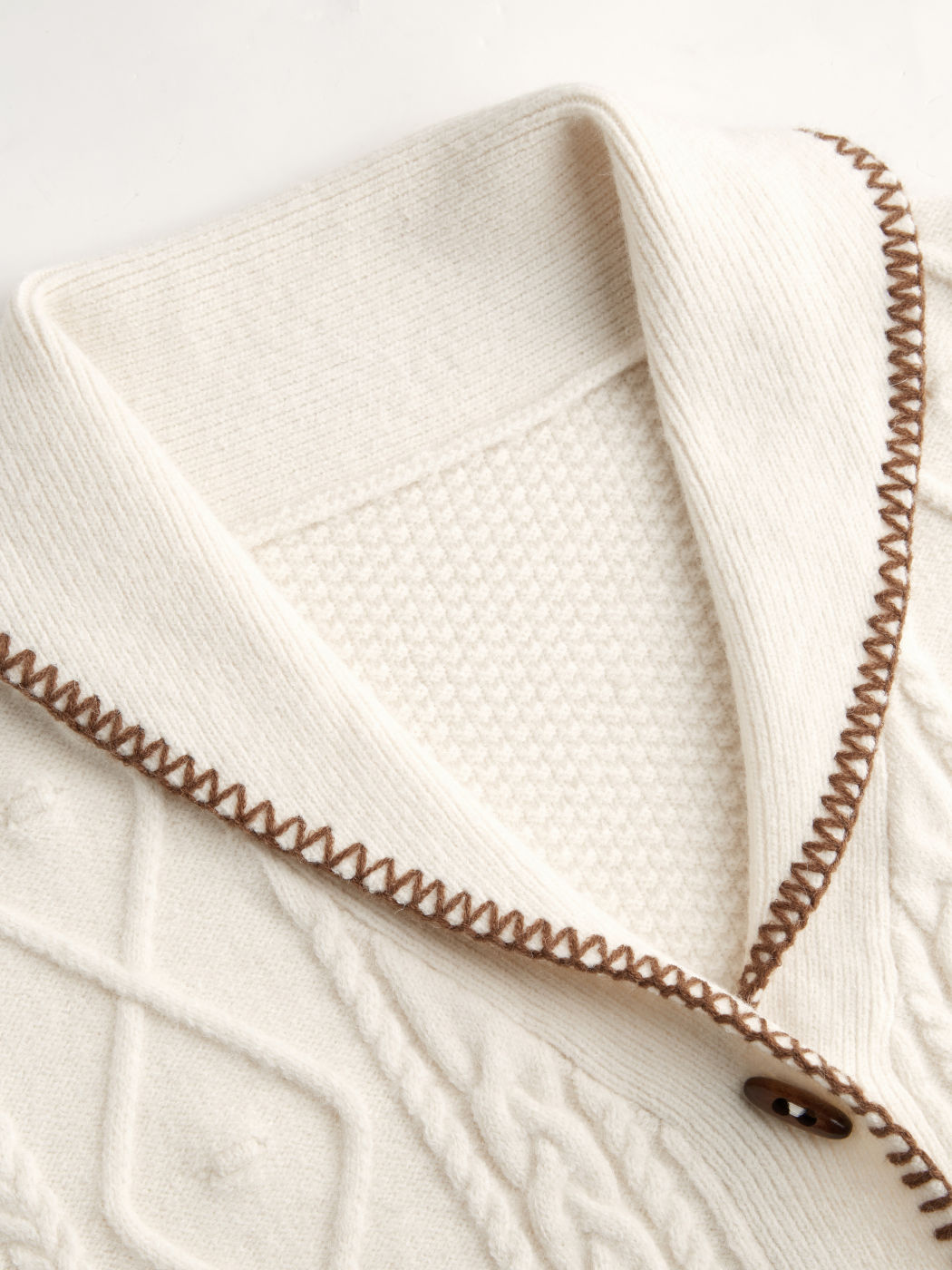 Cable Knit Collar Contrasting Binding Toggle Cardigan Curve & Plus