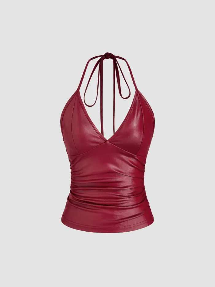 Boat Neckline Solid Ruched See-Through Long Sleeve Tee & Solid Cami Top