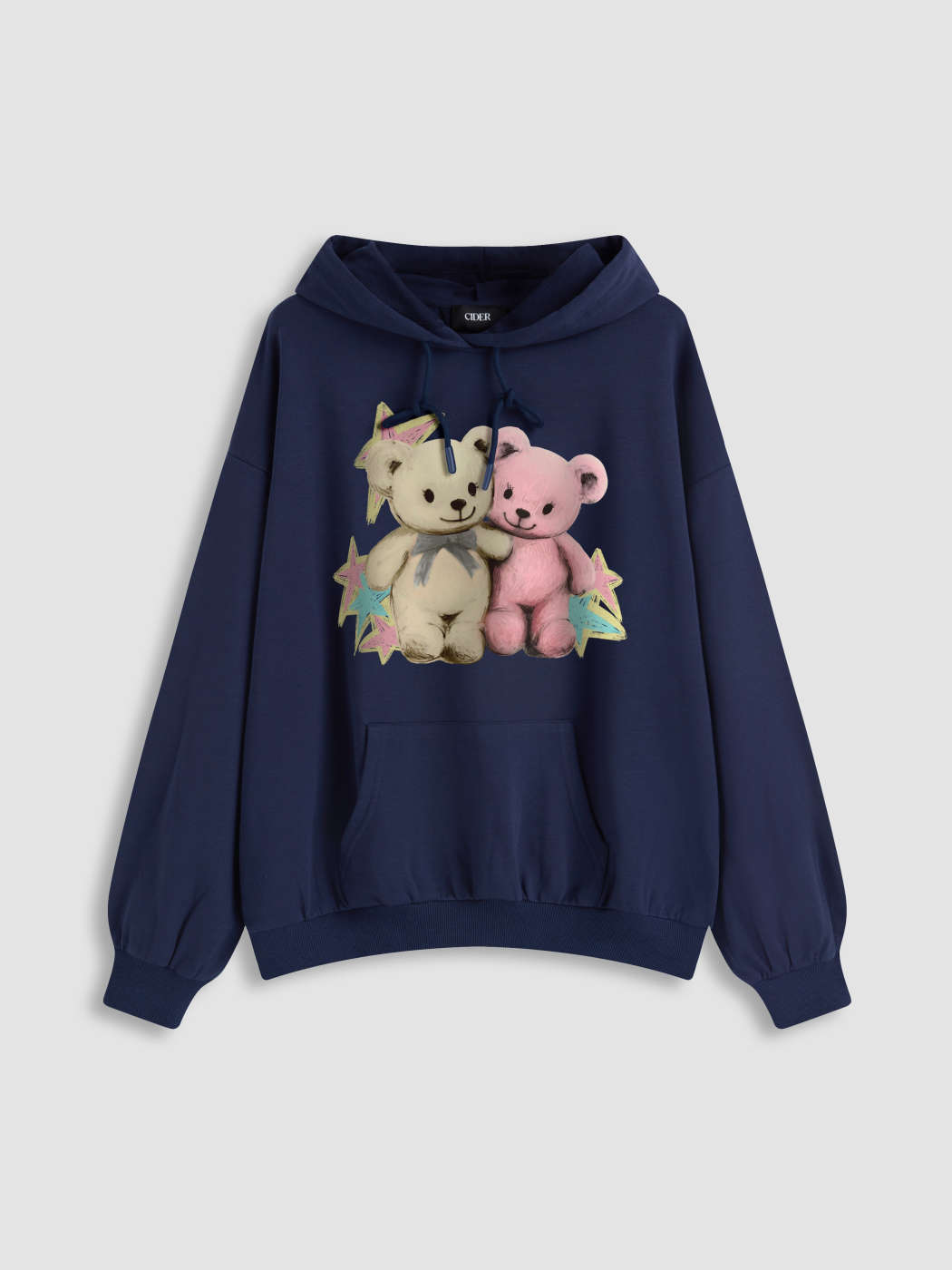 Knit Fabric Cotton-blend Bear Graphic Oversized Hoodie For School