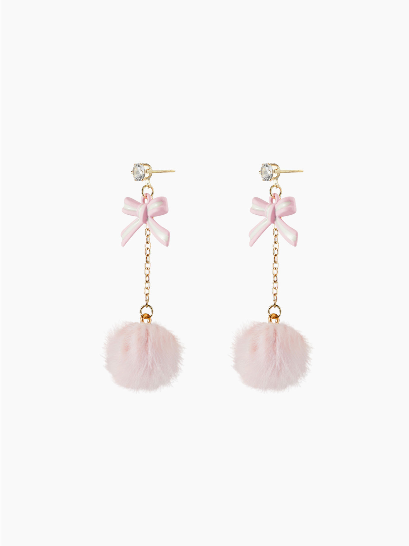 BOWKNOT POM-POM DROP EARRINGS