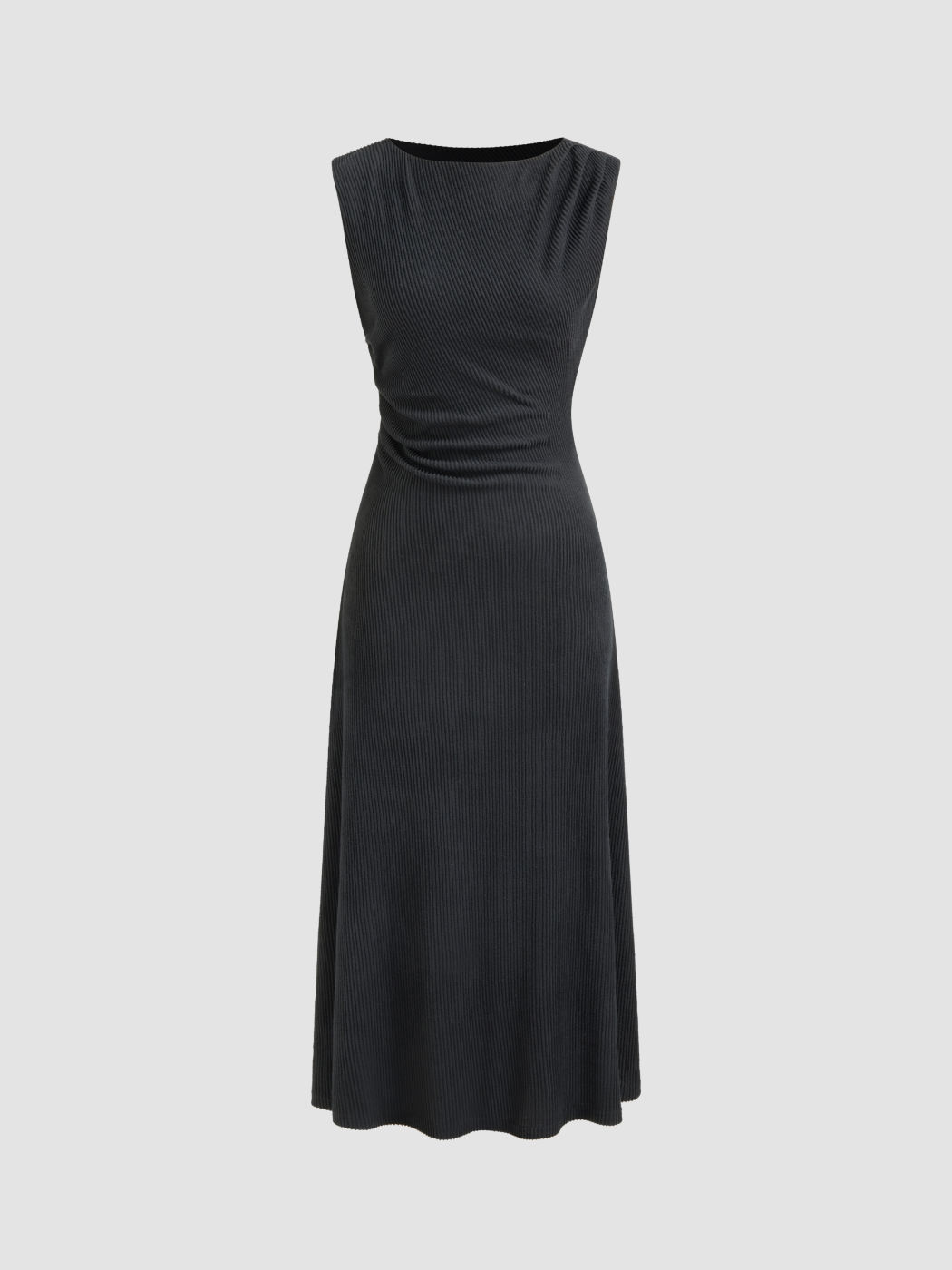 Boat Neck Split Ruched Midi Dress