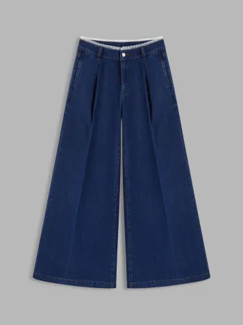 Denim Low Rise Spitzenbesatz Baggy Jeans