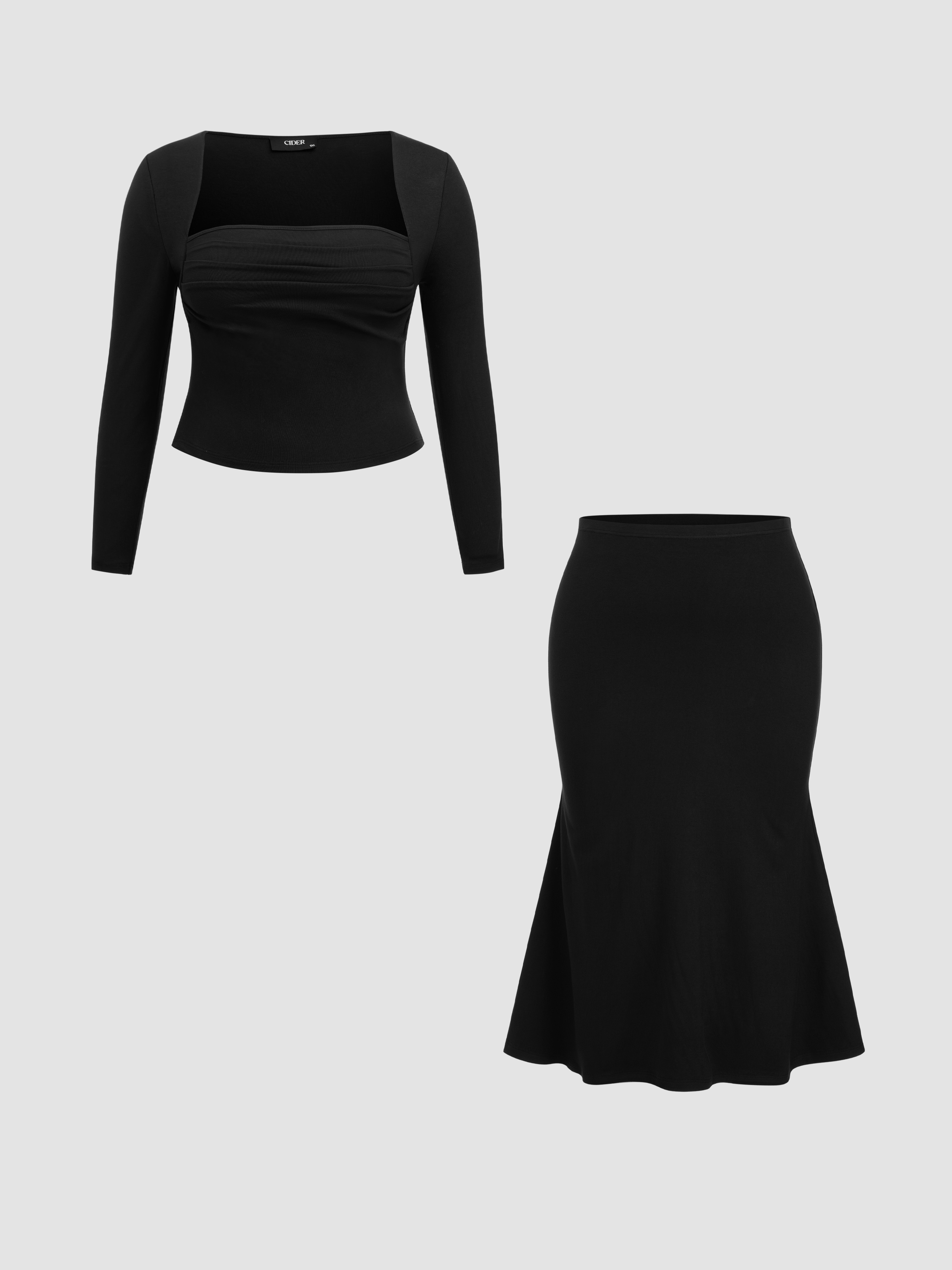 Square-Neck Top & Flow Skirt Set