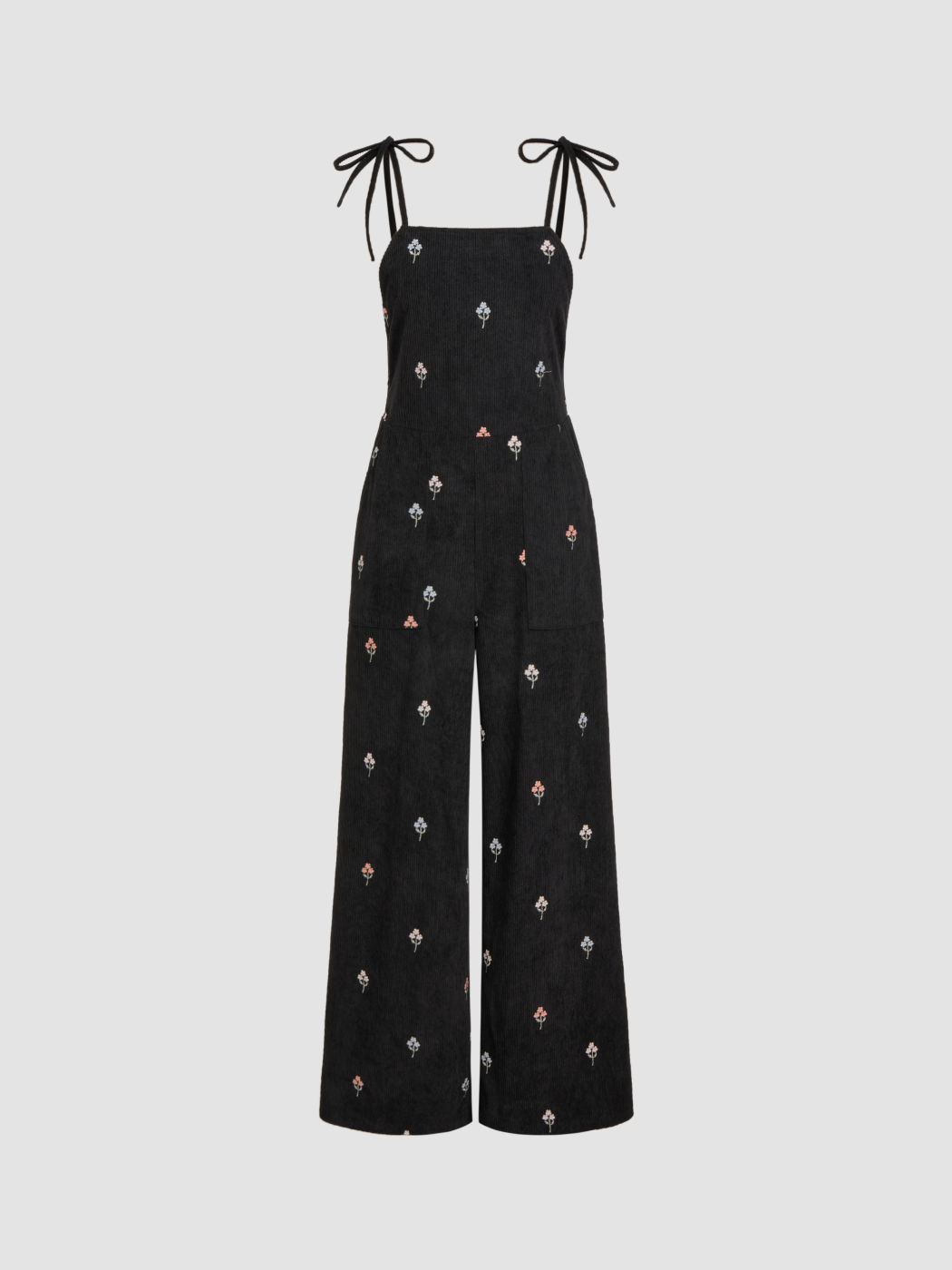 Cord Jumpsuit mit Blumen und Knoten
