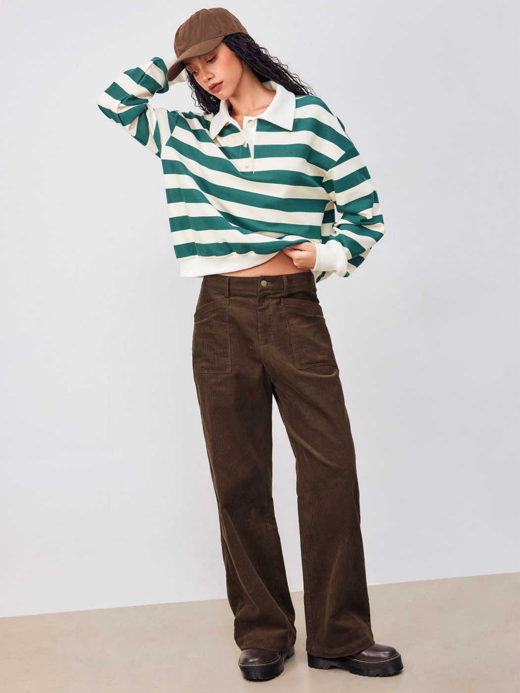 Corduroy Mid Rise Straight Leg Trousers